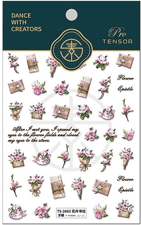 5D Embossed Flower Nail Stickers for Nail Art Letter Floral Nail Decals Retro Stickers for Nails Designs Self Adhesive Nail Art Supplies & Decorations for Women Girls 1 Sheet