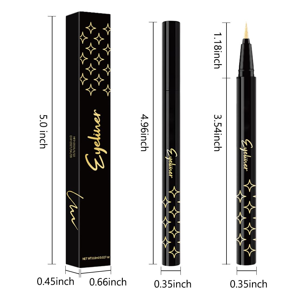 Golden Metallic Glitter Liquid Eyeliner Pen – Long-Lasting Sparkly Waterproof Eyeliner for Women & Men – Tattoo-Effect Eye Makeup for Parties – Delineador Líquido con Brillo 02