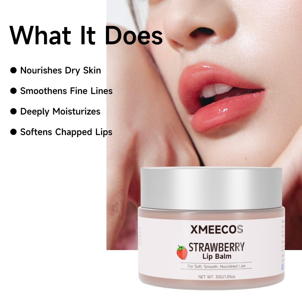 Beeswax lip balm with rose and jasmine, kiwi, strawberry, peach, cherry extract bee friendly 100% Natural for men and women, cruelty free moisturizing (30 Grams, Strawberry)