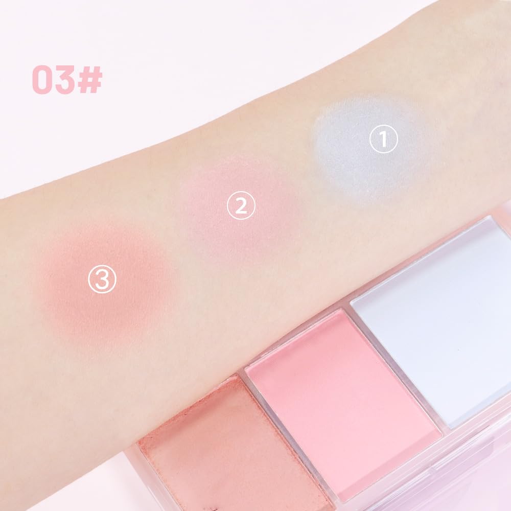 3 IN 1 Brown Nude Face Highlight Bronzer Powder Palette for Face Cheeks Contour Brightening, Buildable Matte Coverage Natural Makeup,Ultra Sculpt Nose Shadow Eyeshadow Primer-Nude