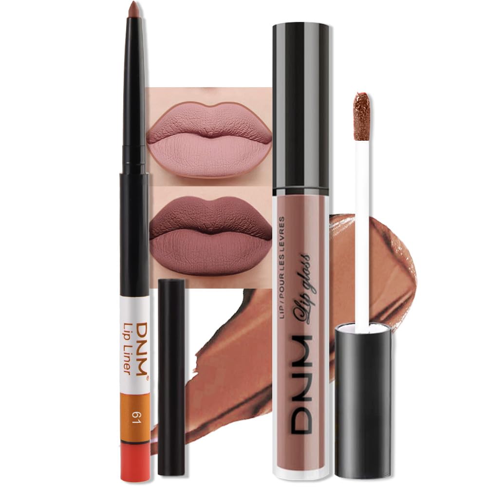evpct 2Pcs Nuetral Nude Matte Lip Liner and Lipstick Combo Set for Women, Nude Lip Combo Set Liquid Lips Stick Gloss and Lipliner Stain Set Long Lasting Waterproof, Lips Makeup Pack 24 Hours originale
