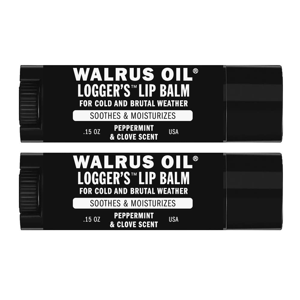 WALRUS OIL Logger's Lip Balm - 2-Pack, 100% Vegan, Made with Candelilla Wax, Almond, Coconut, Jojoba Oils & Natural Ingredients