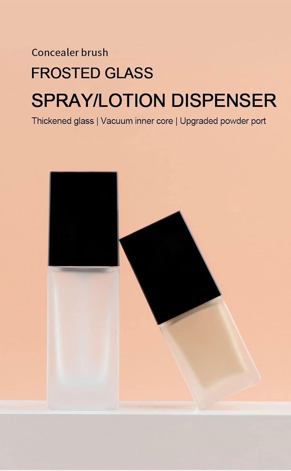 2 Pack 20ml/0.7oz Empty Frosted Glass Foundation Bottle, Travel Refillable Square Lotion Pump Bottles for Essential Oils Cream Cosmetic Foundation Emulsion