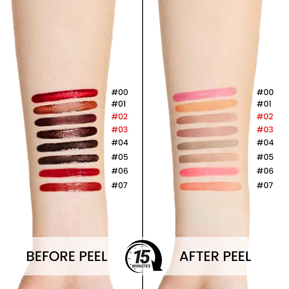 2Pcs Peel Off Matte Liquid Lip Gloss Stain-Lip Liner with Tweezer, Peel Off Lip Stain, Long Lasting & Waterproof Lipstick Tattoo, Transfer-Proof Lip Gloss for All Skin Types (02#+03#, 2Pcs)