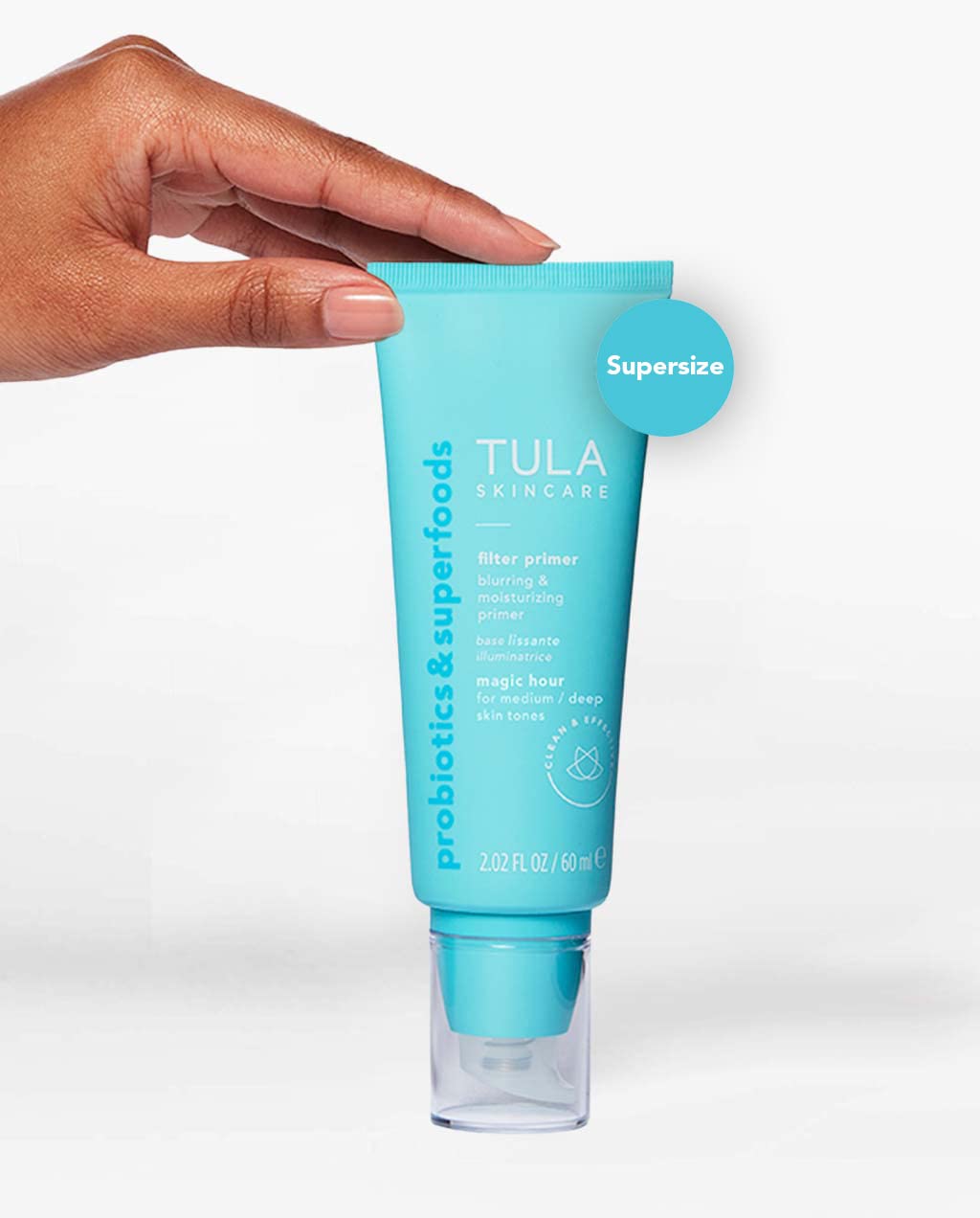 TULA Skin Care Face Filter Blurring and Moisturizing Primer - Supersize Magic Hour, Evens the Appearance of Skin Tone & Redness, Hydrates & Improves Makeup Wear, 2.02fl oz