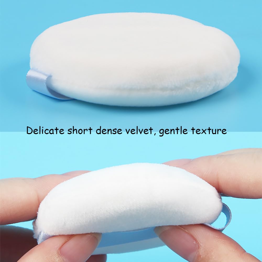 Ultra Soft Powder Puff and Container 3.3" High Density Velvet Dusting Washable Reusable Powder Puff,Body Powder Puff and Glass Jar Holder Loose Powder Box with Puff for Face Makeup(Dazzling colors)