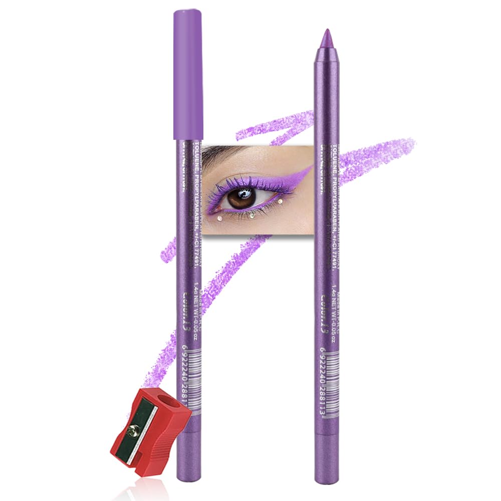 evpct Purple Eyeliner Pencils for Eyes, Voilet Lavender Purple Colored Eye Liner Pencil Makeup Waterproof Smudge Proof, Colored Gel Waterline Eyeliner Liquid, Face Eye Paint Stick Halloween Makeup 13