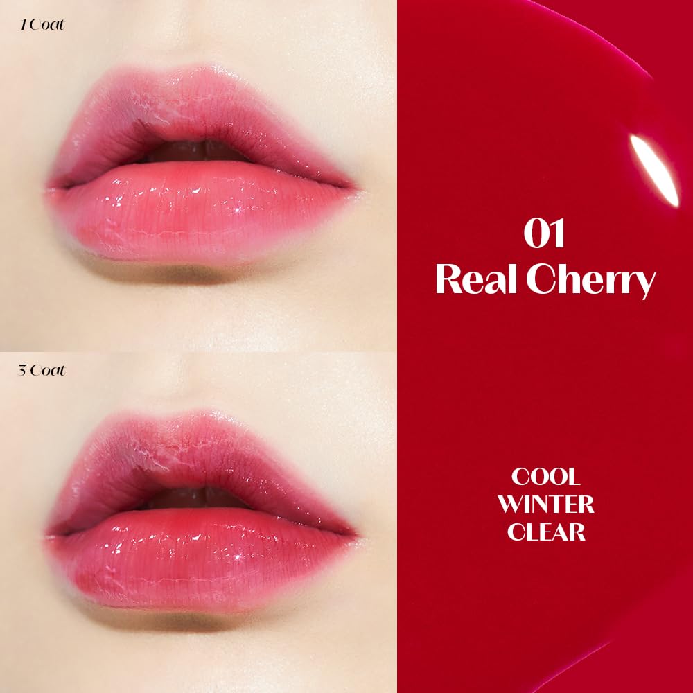 ETUDE Dear Darling Oil Tint #1 Real Cherry 4.2g | High Moisturizing and Strong Hydrating Lip Oil/Lip Gloss | Smooth and Moist Lips | Non-Sticky Lip Oil Tint For Dry Lips | K-beauty