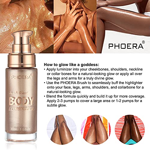 2 Pack PHOERA Body Luminizer, High Gloss Waterproof Body Luminizer Glitter Face Shimmer Moisturizer Lotion Tan Cream Foundation Makeup Bronzer(101 Rose Gold+103 Glistering Bronze)