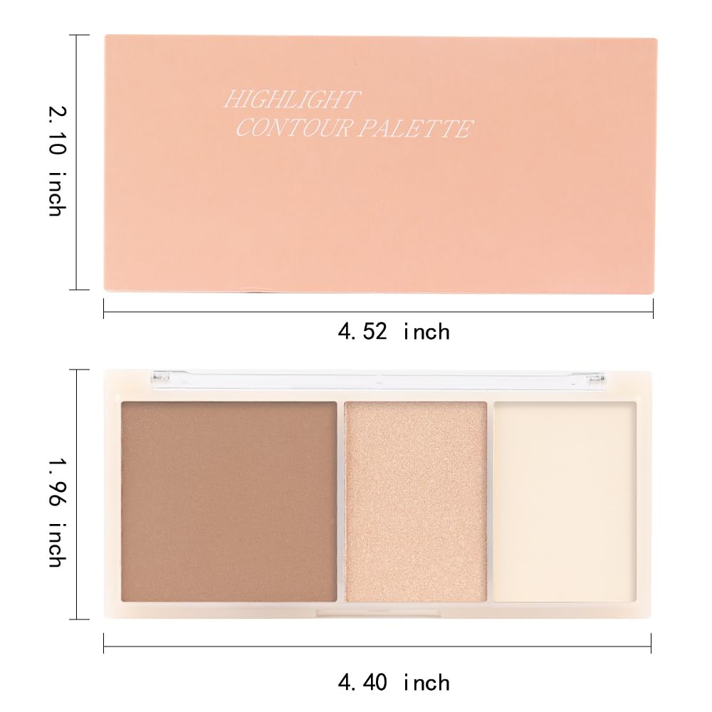 3 IN 1 Brown Nude Face Highlight Bronzer Powder Palette for Face Cheeks Contour Brightening, Buildable Matte Coverage Natural Makeup,Ultra Sculpt Nose Shadow Eyeshadow Primer 01#