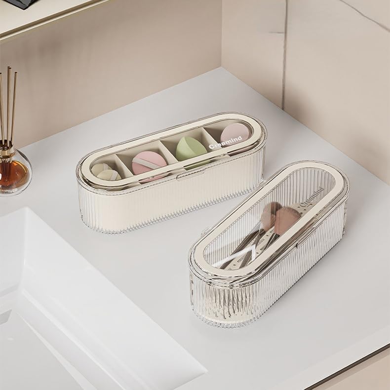 Makeup Brush Holder Organizer Clear Acrylic Makeup Sponges Organizer,Cosmetic Storage Case with Lid Display Case for Vanity (Brush Organizer)