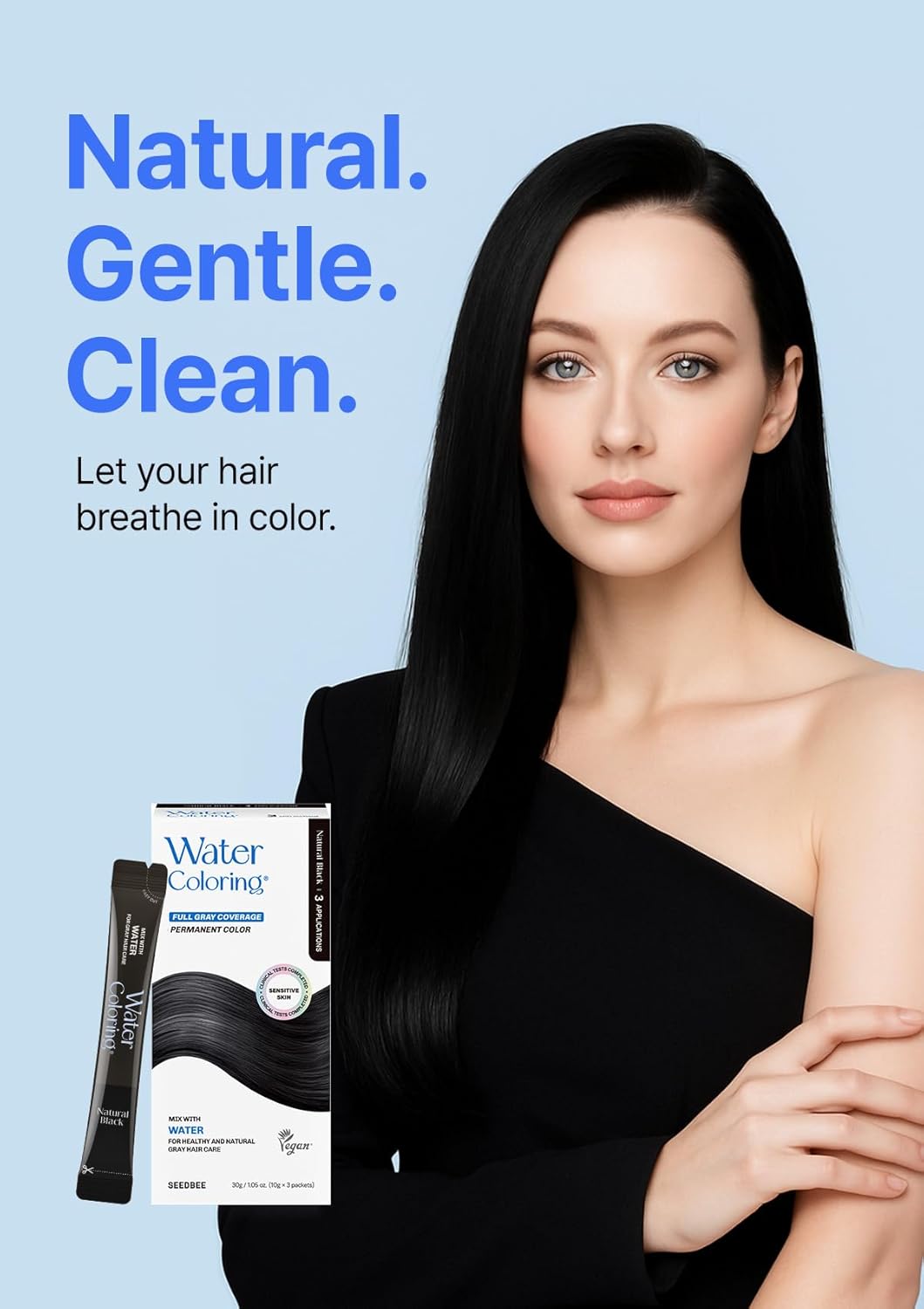 Korean Water Coloring for Gray Hair Coverage Dye, Wine Brown, 3 Packets, Quick & Natural Hair Tint, Vegan & Cruelty-Free Gray Cover, For All Hair Types, 30g (1.05 oz)