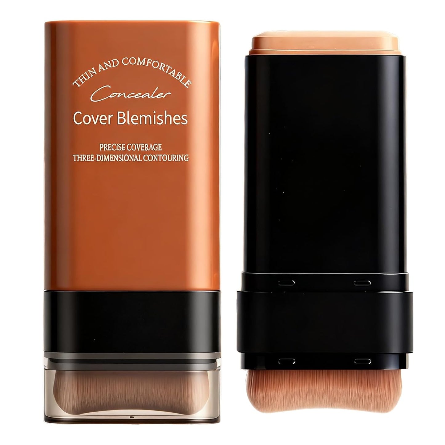 Face Foundation Concealer Stick,2-in-1 Long-wear Lightweight Contour Brighten Stick Blemish with Brush, Waterproof, Hydrating Full Coverage Dark Circles & Blemishes(03#Pink Velvet)