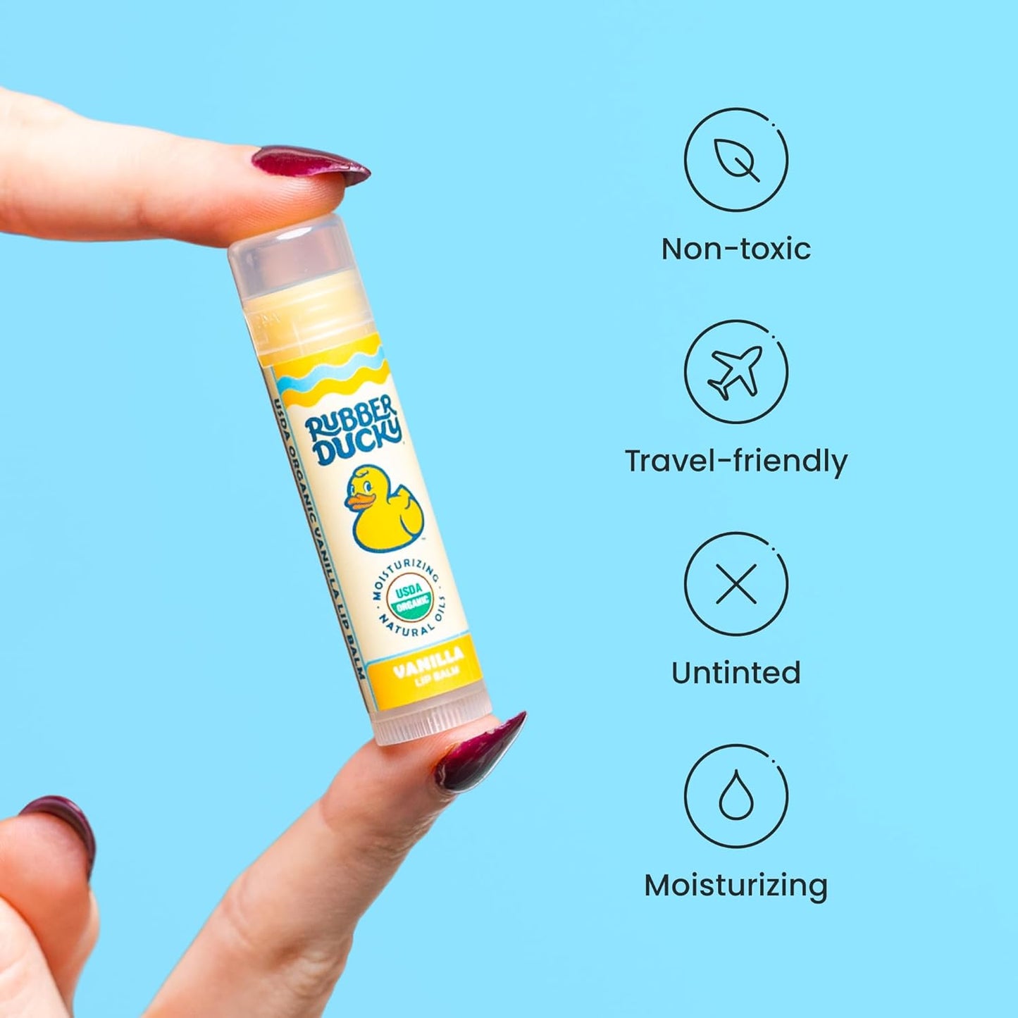 Rubber Ducky Sunscreen - Organic Lip Balm for Women, All Natural Lip Balm Stick with Vitamin E - Moisturizing & Hydrating Lip Balm for Dry Lips - Untinted and Non-Toxic Lip Care - Vanilla, 3 Pack