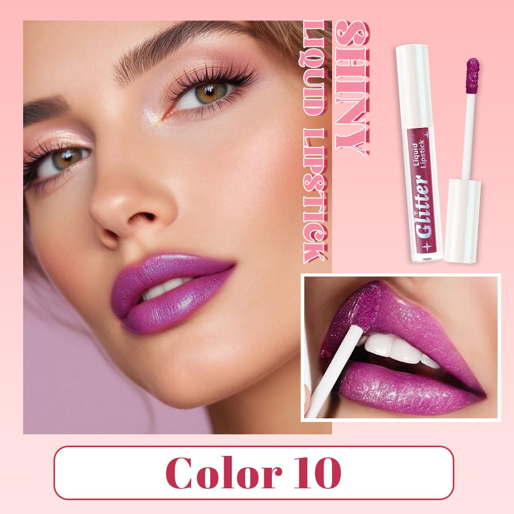 Dark Purple Metallic Lipstick for Women,Lightweight Glitter Sparkling Liquid Lipsticks,Shimmer Lip Gloss Stain Long Lasting Waterproof Smudge Proof Non-Drying 24 Hour Full Coverage Lip Makeup,Vegan