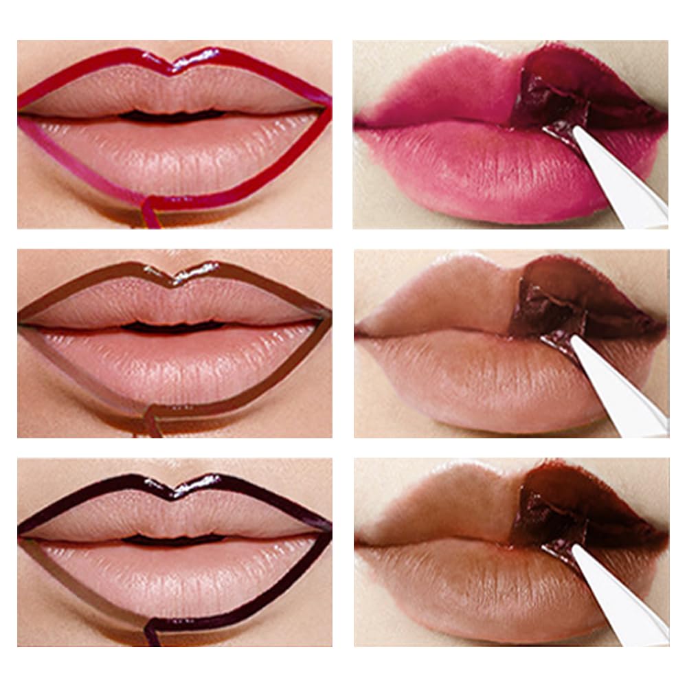 3 Colors Peel Off Lip Liner Stain Kit, Long Wear Matte Lip Tint Stain Set with Tweezer for Women, Waterproof Transfer Proof Highly Pigmented Peel Off Liquid Lipstick for All Skin Types (#1,2,3)