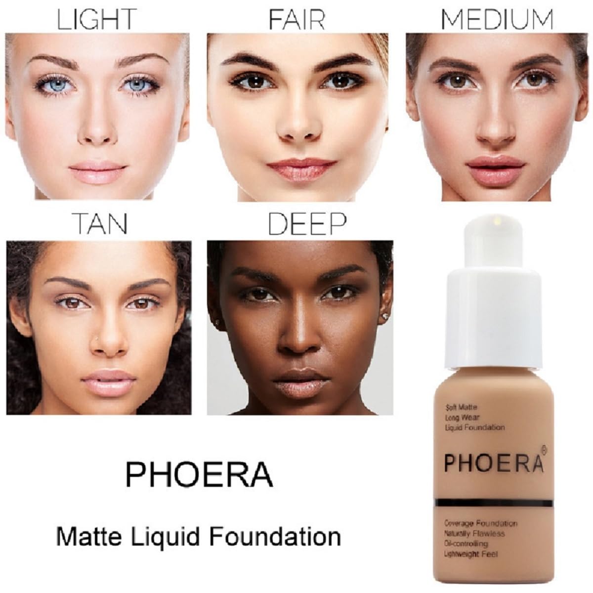 PHOERA Foundation, Long-Lasting Waterproof Oil Full Coverage Flawless Soft Matte Liquid Foundation.(1pcs-112# Toffee)