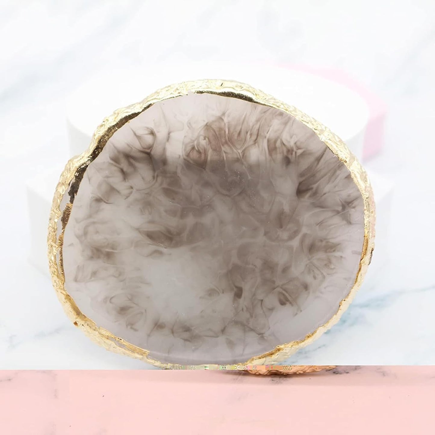 2 Pcs Resin Nail Palette Nail Polish Palette Nail Art Palette with Stainless Stirring Rod (Gray and White)