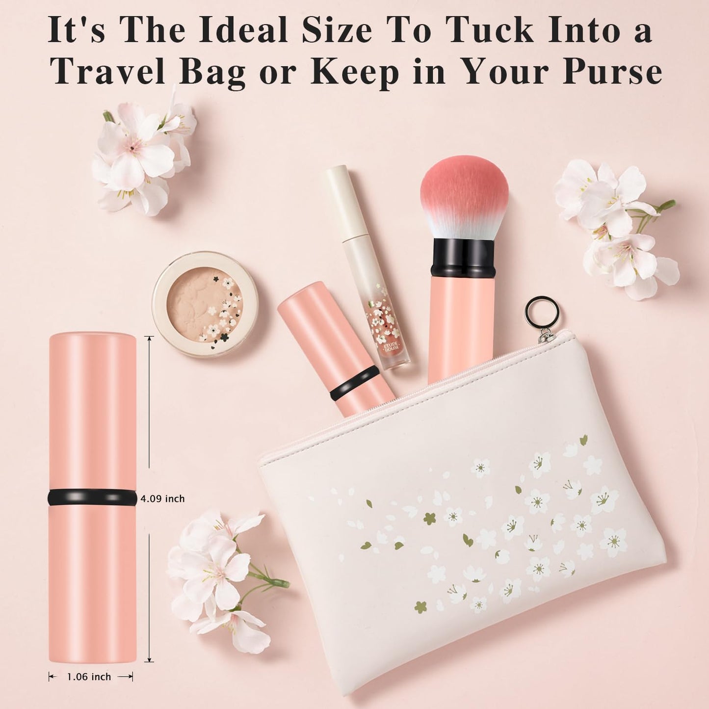 Falliny Retractable Makeup Brush, Travel Powder Brush Face Blush Brush, Portable Kabuki Makeup Brush with Cover for Blush, Sunscreen,Bronzer, Buffing, Flawless Powder Cosmetics