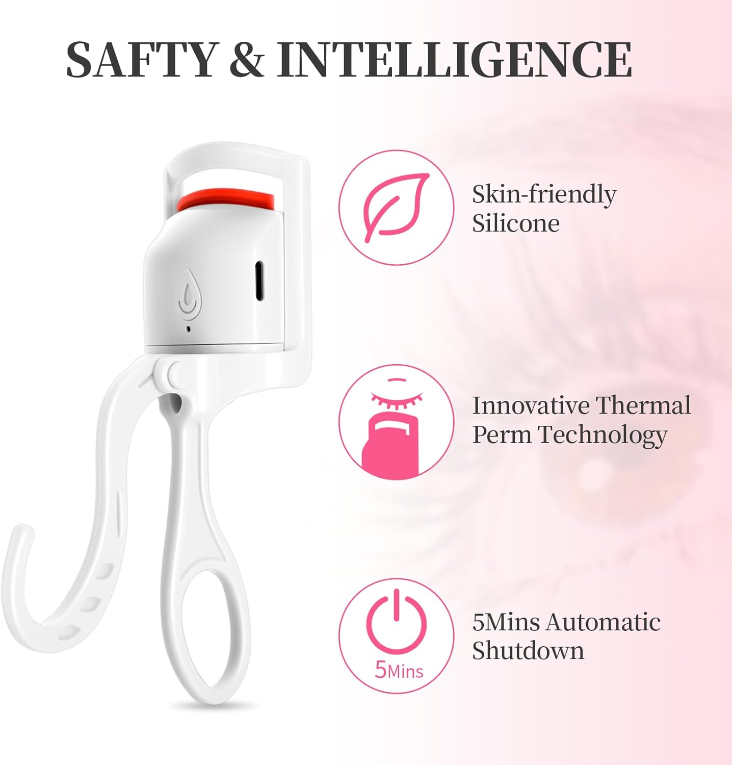 Heated Eyelash Curler, Rechargeable Electric Eyelash Curlers Fast Heat Up in 5s for 24 Hours Long Lasting, C-Shaped Safe Anti-Burn Quick Natural Eyelash Separator Tool Lash Comb (White)