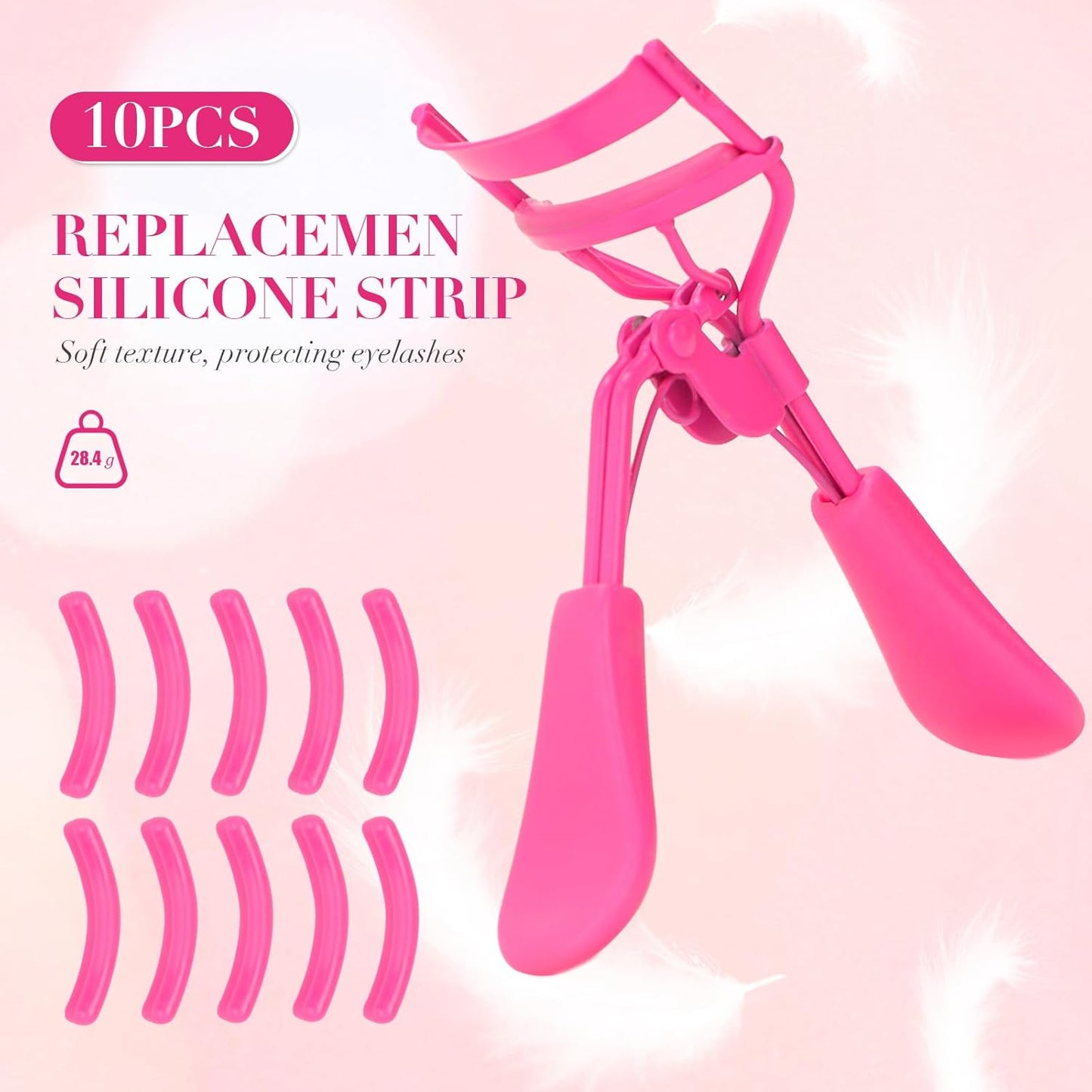 Eyelash Curler with Pads, Lash Curler with 10 Extra Silicone Replacement Pads, Comfortable Grip for Effortless Curling – Eyelashes for The Perfect Eye Contour (Barbie Pink)
