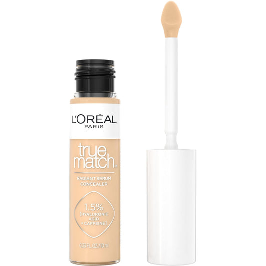 L’Oréal Paris True Match Radiant Serum Concealer, Brightening Under Eye Concealer Make Up with 1.5% Hyaluronic Acid and Caffeine, W4, 0.33 Oz