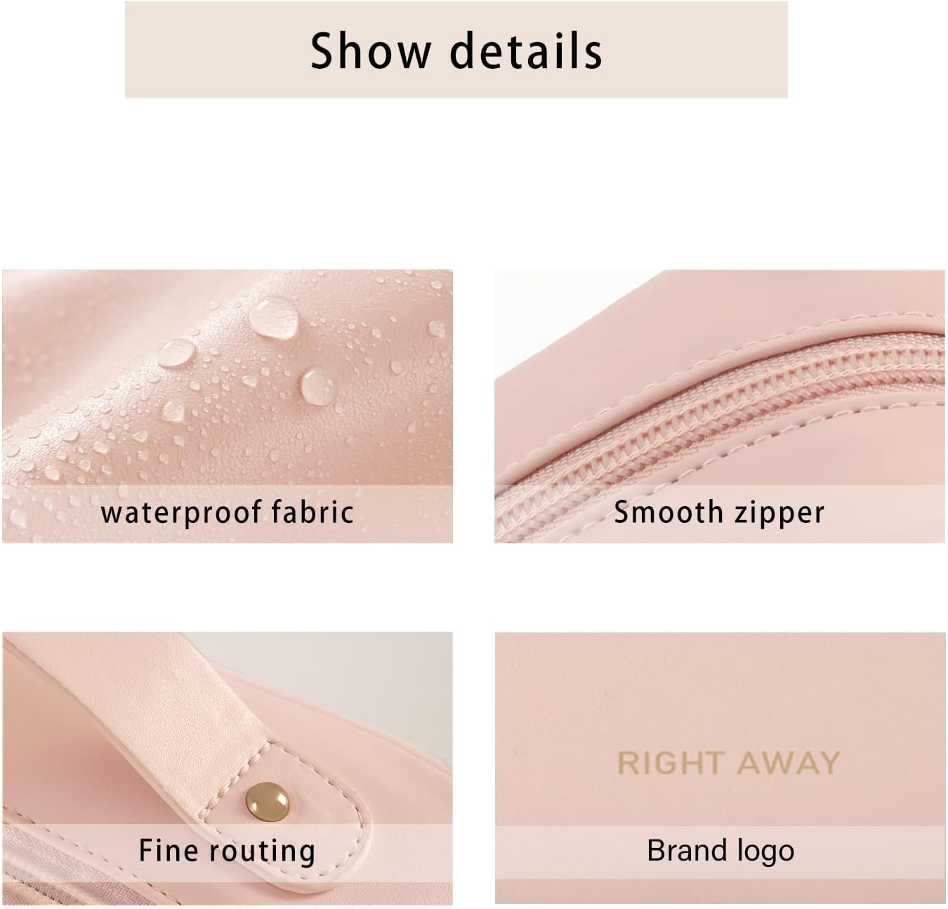 RIGHT AWAY Travel Toiletry Bag for Women,Large Makeup Bag& Cases,Waterproof Cosmetic Organizer Bag with Compartments,Portable Make Up Bag for Travel Size Toiletries,Skincare,Brushes Set,Pink