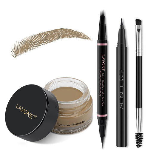 Eyebrow Pencil Makeup Kit, with Waterproof 2-IN-1 Microblading Eyebrow Pen, Eyebrow Pomade, Eyeliner and Dual-ended Eyebrow Brush, Brow Pencil Kit for Natural Eyebrows - Dark Blonde