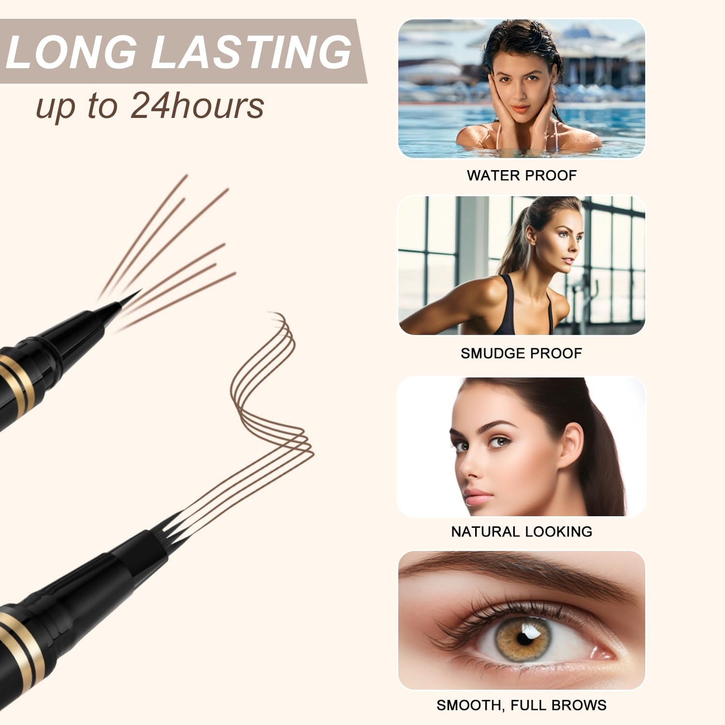 Eyebrow Pen Makeup Kit, with 4 Tip Waterproof Microblading Eyebrow Pencil, Eyeliner, Eyebrow Pomade and Dual-ended Eyebrow Brush, Brow Pencil Eyebrow Kit for Natural Looking - Dark Brown