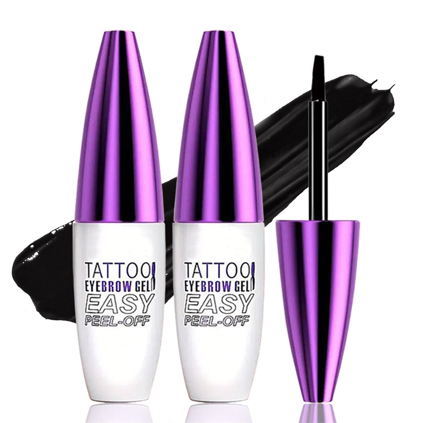 Peel Off Tattoo Brow Tint Gel - 2pcs Black Eyebrow Kit, Waterproof, Transfer-Proof & Sweatproof, Quick Peel Formula for Natural Fuller Brows, Mother’s Day Gifts for Women All Skin Types