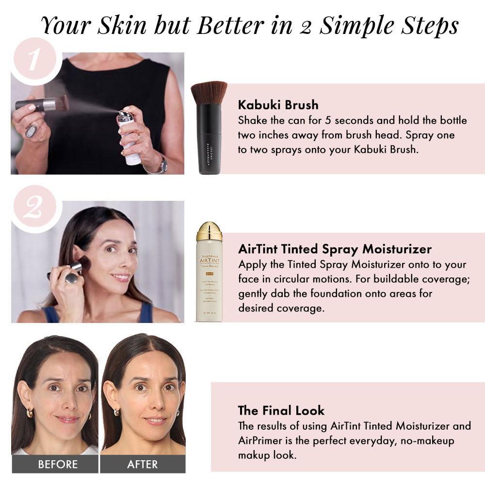 Jerome Alexander MagicMinerals AirTint Tinted Moisturizer AirBrush Spray Light | Tinted Moisturizer Spray with Anti-Aging Ingredients | Medium |2PC