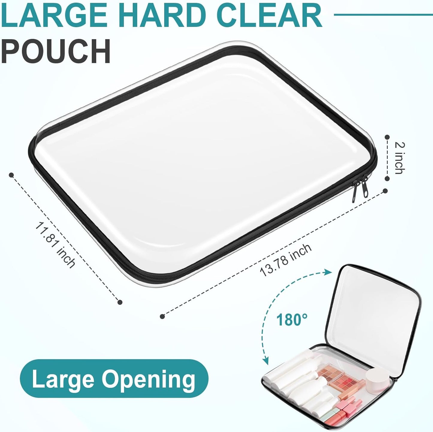 Sanwuta 6 Pcs Clear Hard Zipper Case Pencil Pouches Hard Plastic Zipper Pouches Makeup Bag Transparent Cases for Snacks Plastic Storage Organizer Box for Travel(Black,13.78 x 11.81 x 2 Inch)