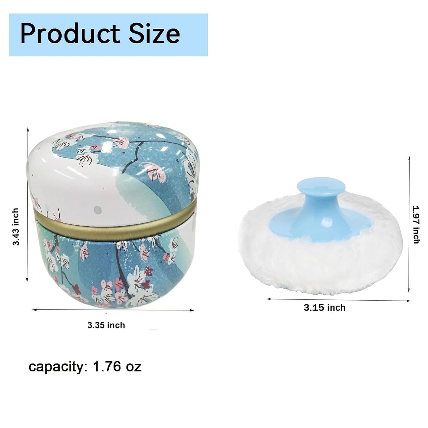 Body Powder Puff and Container, 3.35" Portable Dusting Powder Container with Soft Puff Loose Powder Case Box Jar with Lids for Baby Women Home and Travel Use