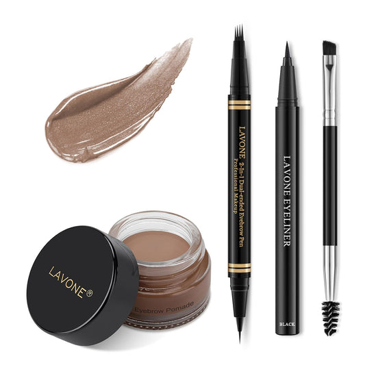 Eyebrow Pen Makeup Kit, with 4 Tip Waterproof Microblading Eyebrow Pencil, Eyeliner, Eyebrow Pomade and Dual-ended Eyebrow Brush, Brow Pencil Eyebrow Kit for Natural Looking - Ash Brown