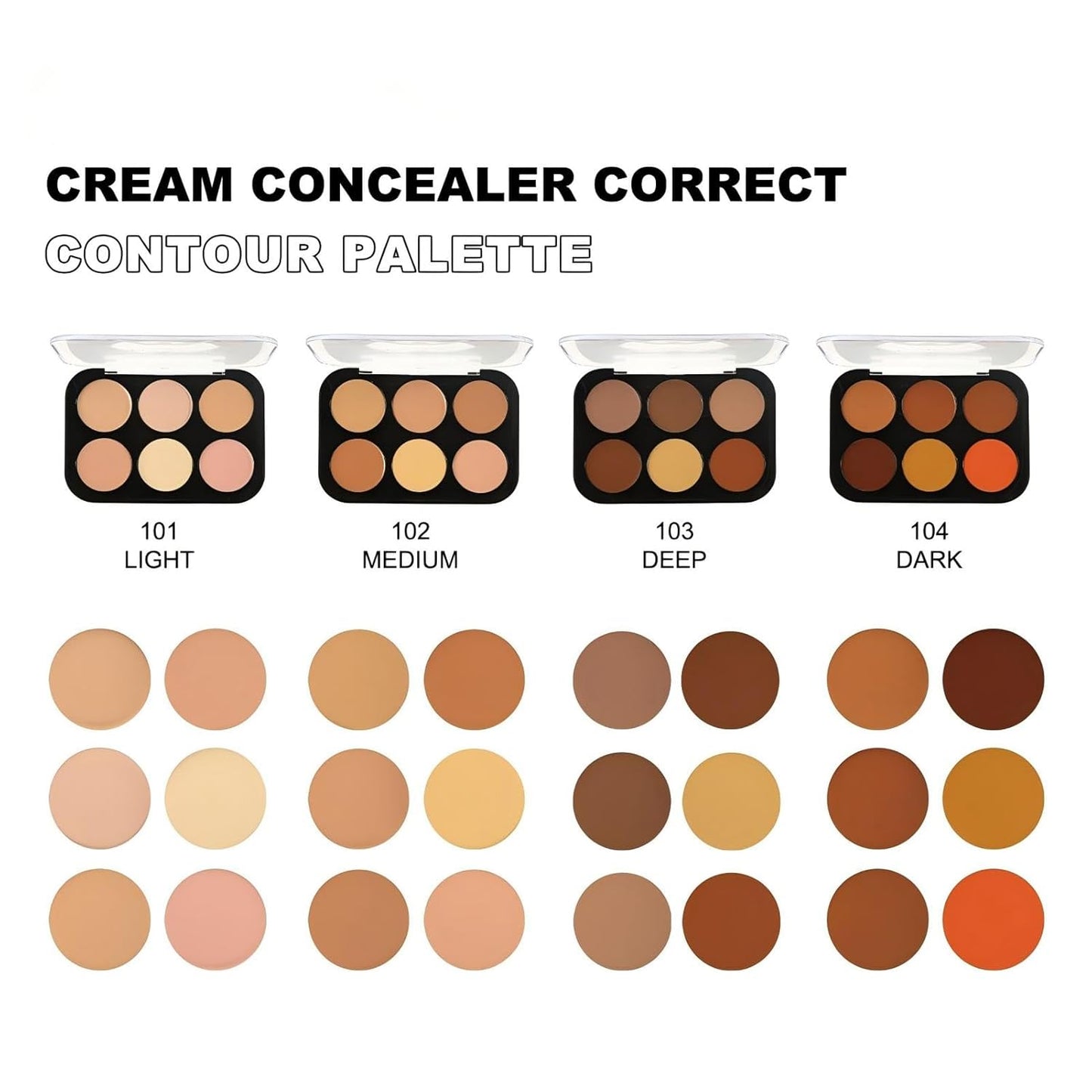 Corlo Contour Palette Concealer Correct, 6 Colors Cream Concealer Full Coverage Foundation Palette for Dark Circles Makeup (Dark)