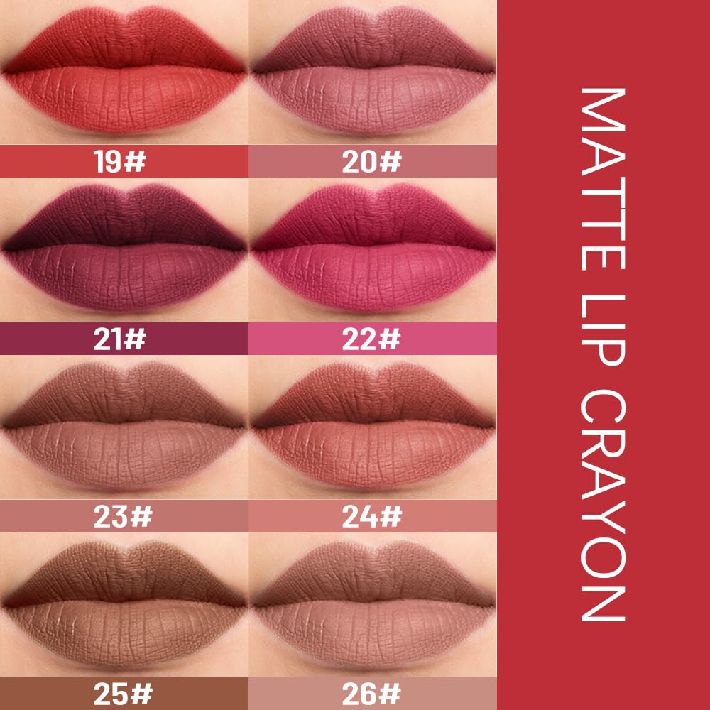 BINGBRUSH Matte Lip Crayon Set – Longwear, Waterproof, Velvet Finish, Built-in Sharpener, Smooth Lip Liner & Gloss (03#+22#, 2 Count (Pack of 1))
