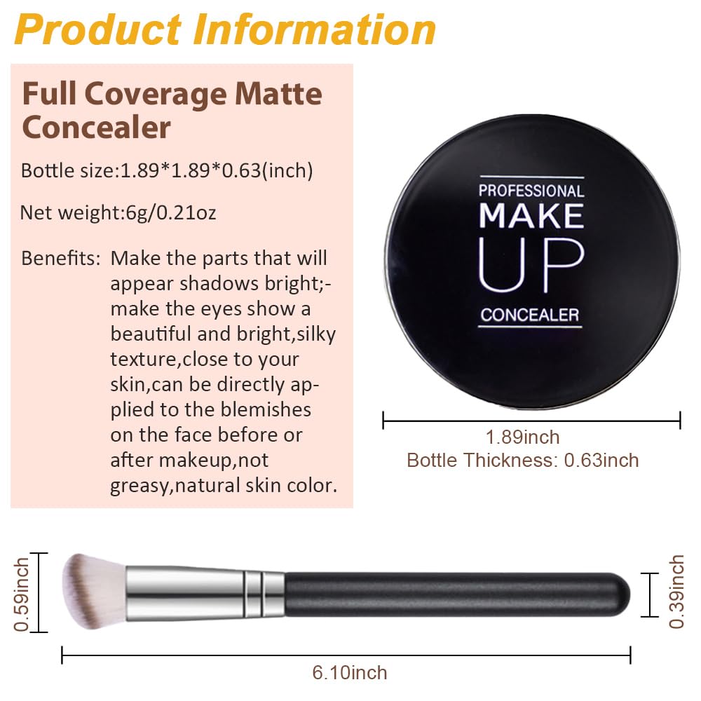 Pot Concealer with Makeup Brush Set,Tattoo Color Correcting Concealer,Full Face Color Correcting Conceal Foundation,Under Eye Concealer Brightener Dark Eye Ring corrector de ojeras (07-DEEP)