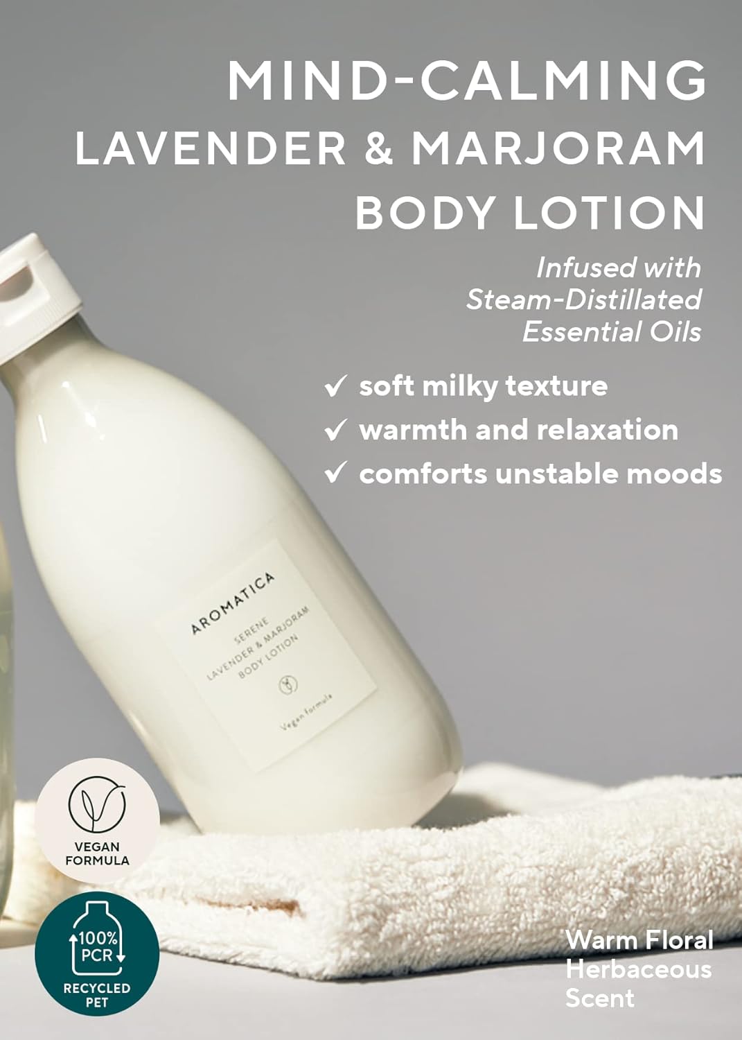 AROMATICA Serene Body Lotion Lavender & Marjoram, Vegan | Soothing Body Moisturizer | Light Relaxing Scent | for Normal to Dry Skin | with Shea Butter (10.14oz / 300ml)