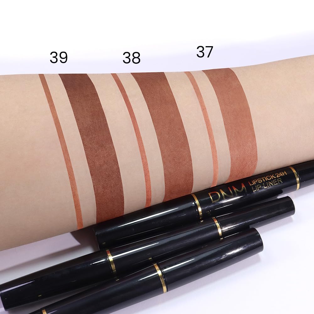 evpct 3Pcs Light Nude Dark Deep Brown Matte Lip Liner and Lipstick Combo Set Kit for Women, Magic Lipstick 24 Hours Original Lip Liner Makeup Stain Gloss Plumper Long Lasting Waterproof labial