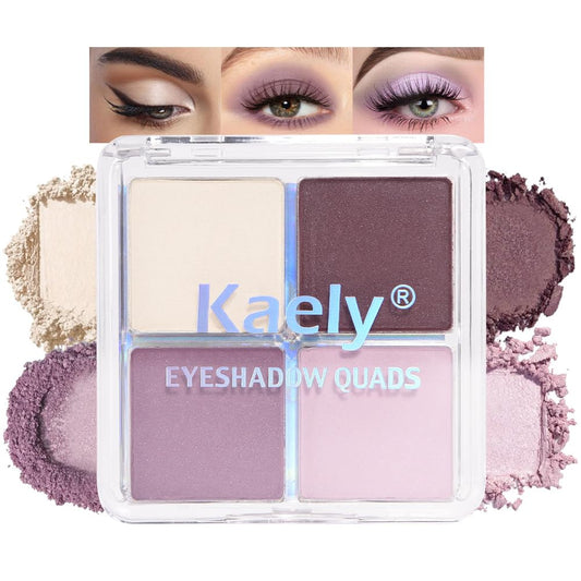 Kaely Powder Eyeshadow Quad, Light Violet Shimmer Eyeshadow Palette Makeup, Neutral Eye Shadow Palette for Older Women Pigmented Waterproof, sombras para ojos, Blendable, Cruelty-free, 02