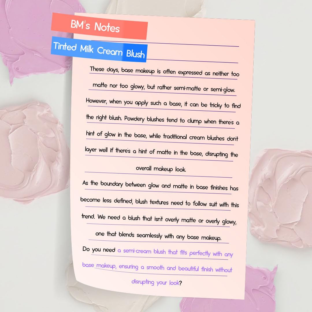 HOLIKA HOLIKA Colored Milk Cream Blush 05 PRETTY COOL: Glowing, Natural Makeup, Glossy Finish, Soft, Creamy Dough like texture, Shimmer, Radiant, Plumping, Cheek, Lightweight, Clean, Buildable