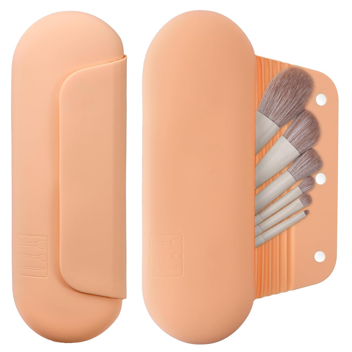 Silicone Makeup Brush Holder Travel Cosmetic Bag：Soft Portable Cosmetic Face Brushes Holder with Upgrade Anti-Fall Out Magnetic Closure, Large Travel Makeup Brush Case - Melon
