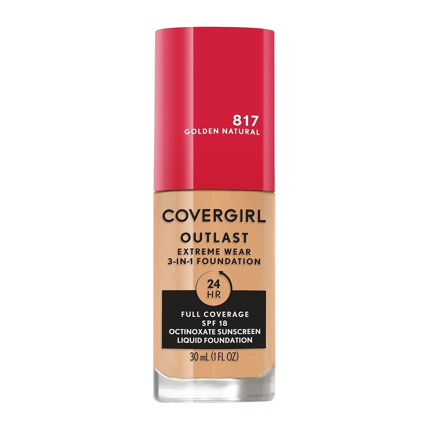 Covergirl Outlast Extreme Wear 3-in-1 Full Coverage Liquid Foundation, SPF 18 Sunscreen, Golden Natural, 1 Fl. Oz.