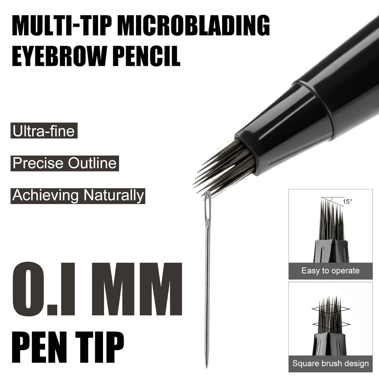 Microblading Eyebrow Pen - Waterproof Liquid Eyebrow Pencil with Angled Eyebrow Brush, Shapes & Fills Hair-Like Looking Brows, Lasts All-Day,Eye brow Pencil for Women and Girls Makeup,Soft Black