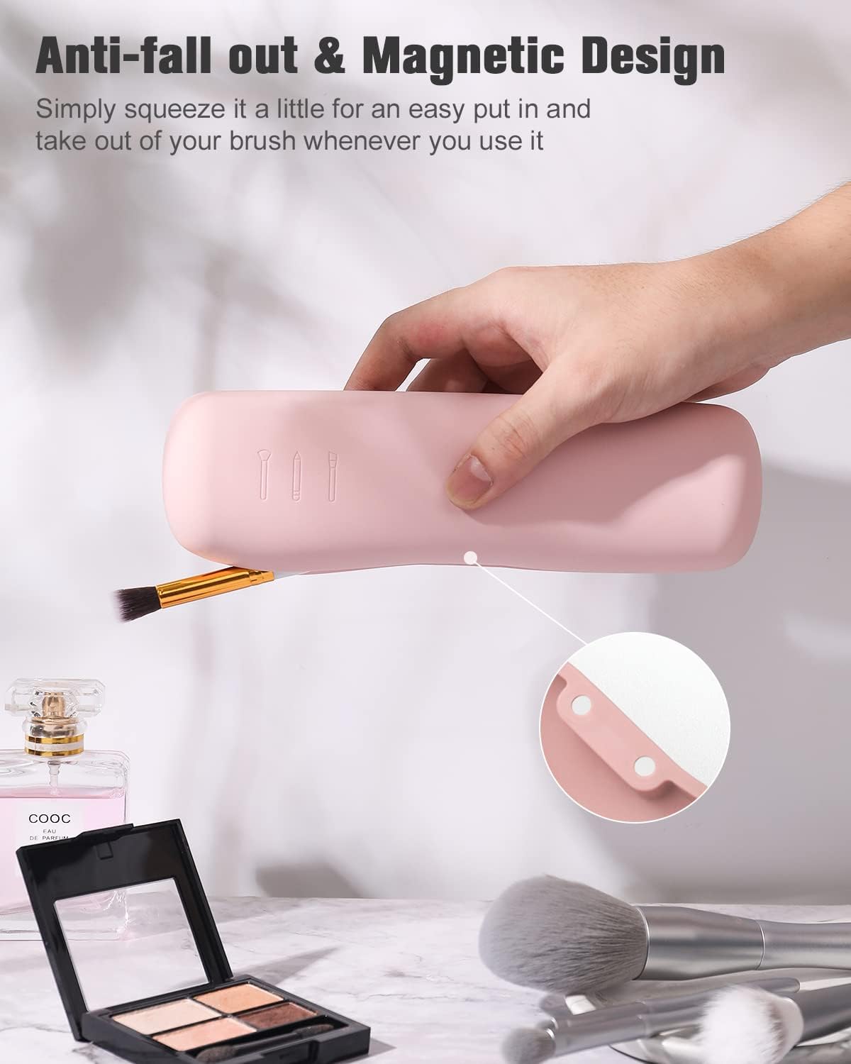 FERYES Large Travel Makeup Brush Holder, Magnetic Anti-fall Out Silicon Portable Cosmetic Face Brushes Holder, Soft and Sleek Makeup Tools Organizer for Travel- (8.27 * 2.36 * 1.57)