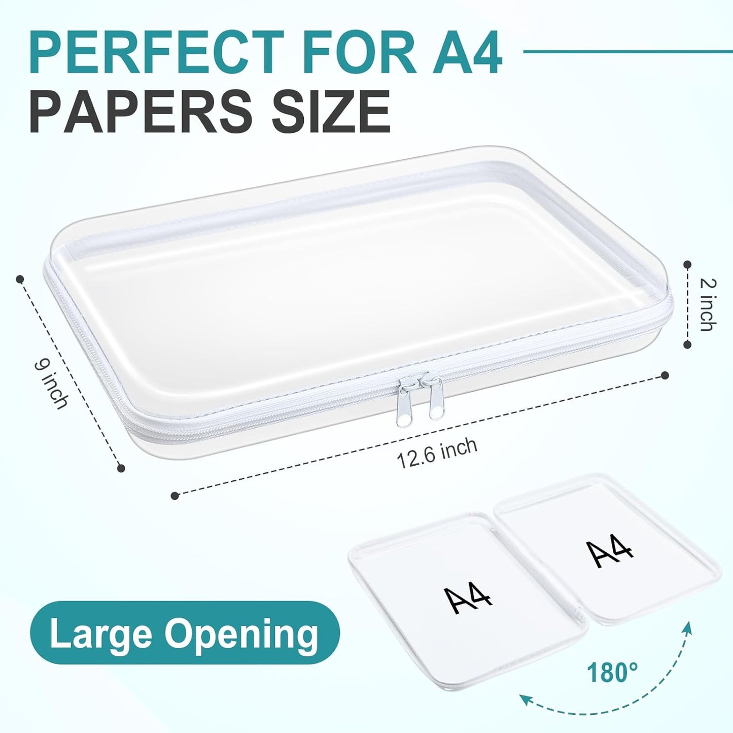 Sanwuta 6 Pcs Clear Hard Zipper Case Pencil Pouches Hard Plastic Zipper Pouches Makeup Bag Transparent Cases for Snacks Plastic Storage Organizer Box for Travel(White,12.6 x 9 x 2 Inch)
