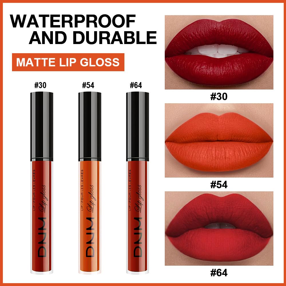 evpct 3Pcs Dark Orange Ruby Red Matte Liquid Lipstick Lip Stain Sets for Women, Matte Lipstick Long Lasting Waterproof Permanent 24 Hours original, Magic Lip Sticks Pack for Halloween Daily Makeup