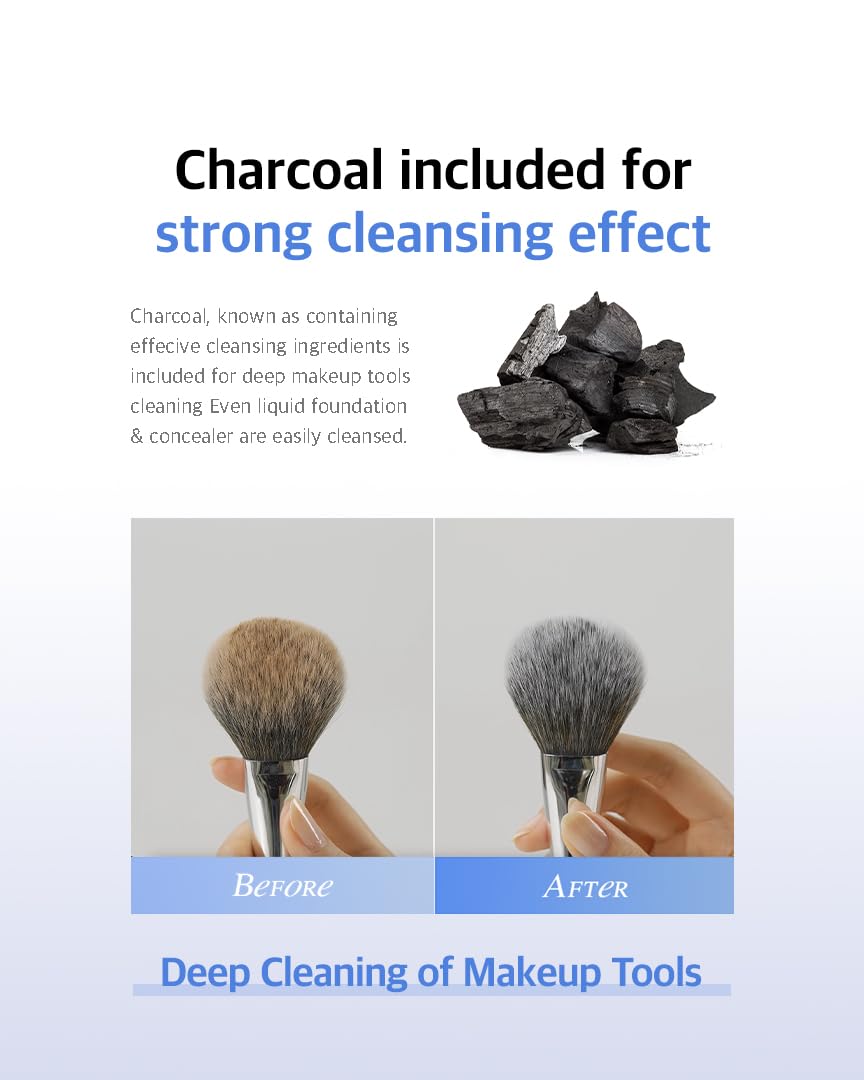 Solid Makeup Brush Cleaner 300+ Usage | Convenient Makeup Cleaner for Both Brushes & Puffs | Cosmetic Brush Cleaner Charcoal Included | Compact Size