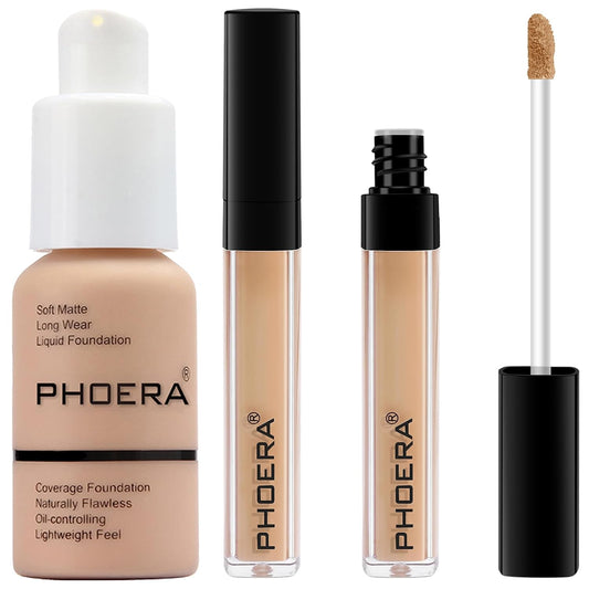 PHOERA Foundation Full Coverage,PHOERA Concealer Lightweight Full Coverage,PHOERA Makeup Long Lasting Wrinkles Matte Natural Finish for a Flawless Complexion(103 Warm peach+103#BEIGE)