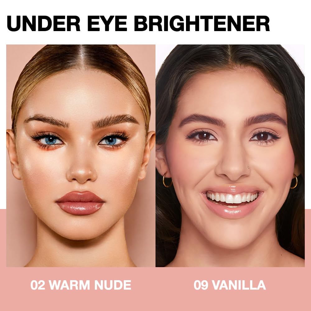 evpct 2Pcs under Eye Brightener, Nourishing Luminous under Eye Concealer Color Corrector for Dark Circles, Waterproof Naturactor Concealer Pot make up for face Eye Ring corrector de ojeras, 02# & 09#